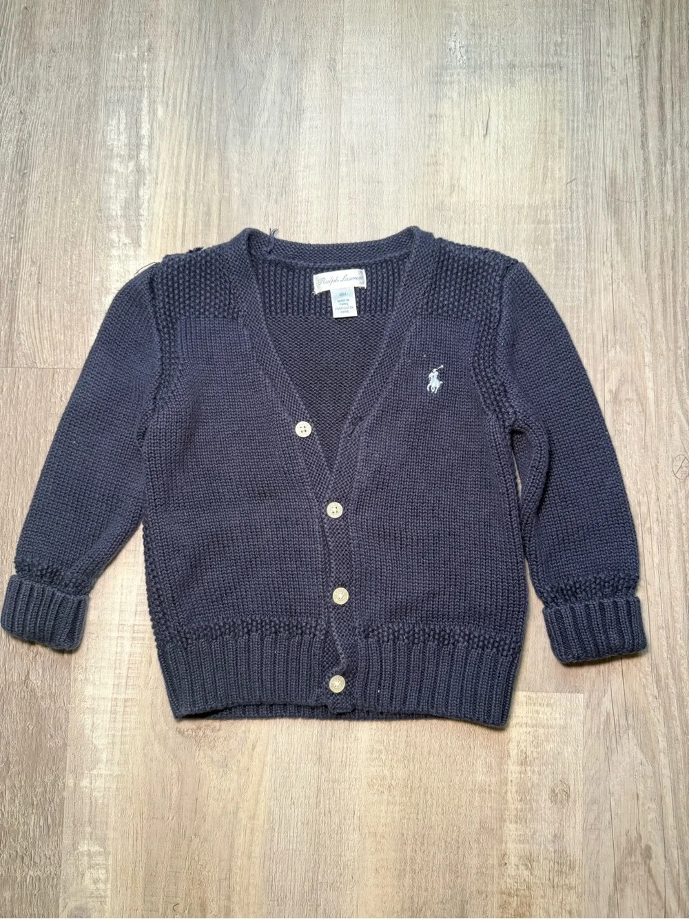 Ralph Lauren Dark Navy Knit V-Neck Cardigan with Pony
